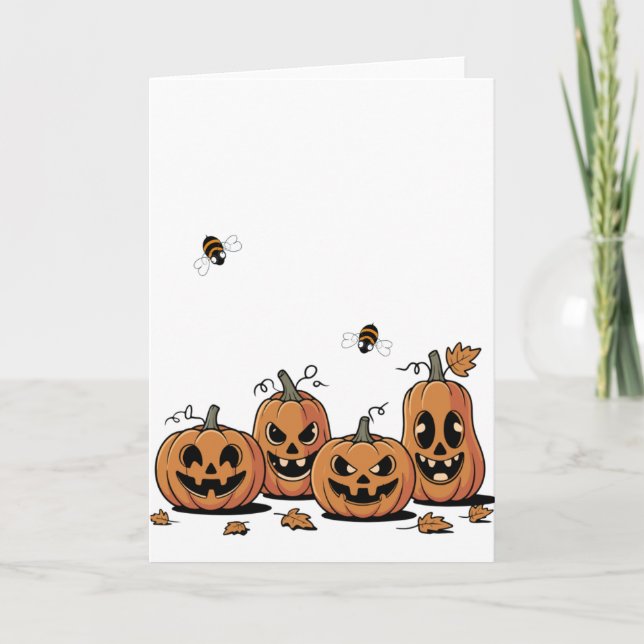 Tarjeta Pumpkin Patch Buzz – Busy Busy Bee Halloween Card (Anverso)