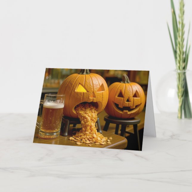 Tarjeta Pumpkins In a Bar Halloween Birthday Humor (Anverso)