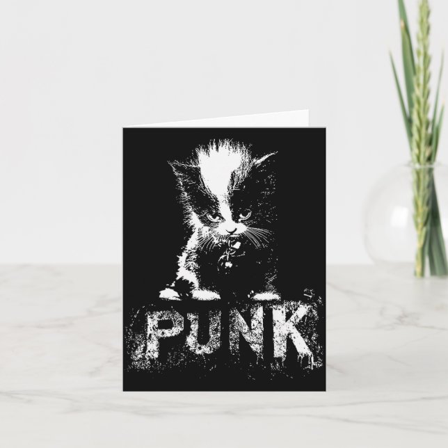 Tarjeta Punk Kitten Cat With Mohawk Nge Gothic Design  (Anverso)