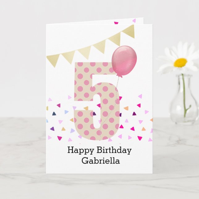 Tarjeta Punto de polka rosado Confetti quinto cumpleaños (Planta pequeña)