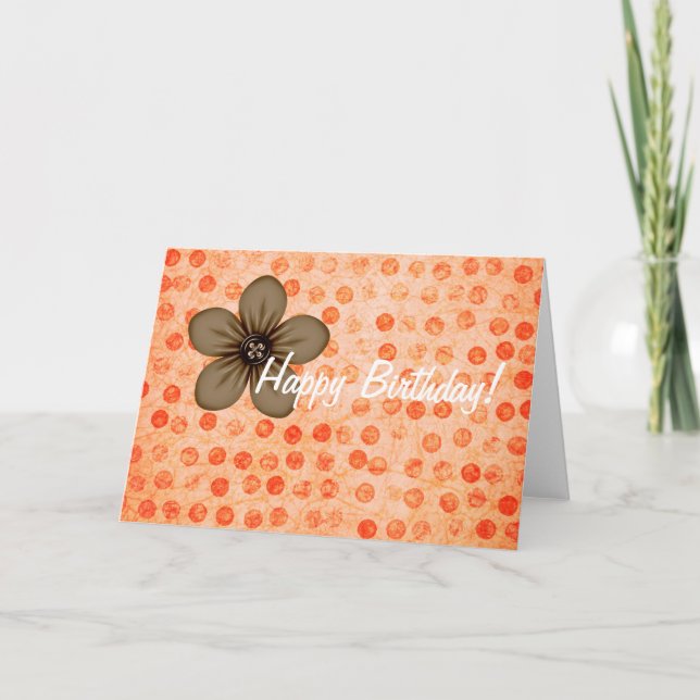 Tarjeta Punto Naranja de Lunares, Flor de Botón 2, ¡Feliz  (Anverso)