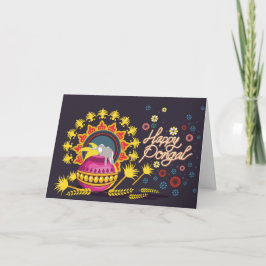 Tarjeta Punto rosado de Pongal en azul oscuro