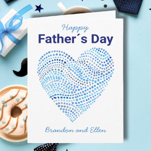 Tarjeta Puntos de Acuarela Azul Corazón Día del Padre