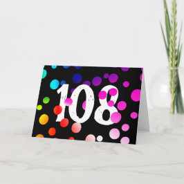 Tarjeta Puntos de arcoíris de cumpleaños 108 en negro