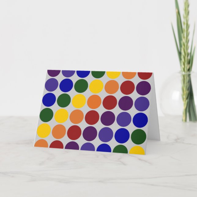 Tarjeta Puntos de polka arcoiris sobre gris (Anverso)