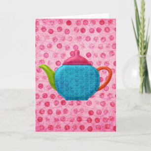 Tarjeta Puntos rosados de polka y tetera
