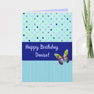 Tarjeta Puntos y Rayas de Aqua Editables Con Mariposa