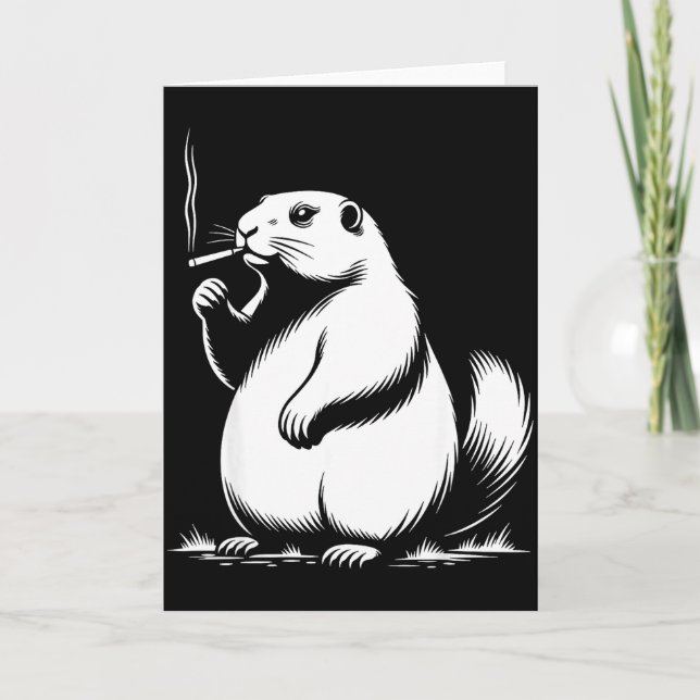 Tarjeta Punxy Phils Fumando Meme Día de la Marmota Traje G (Anverso)