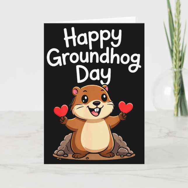 Tarjeta Punxy Phils Groundhog Day Cute Heart Design Februa (Anverso)