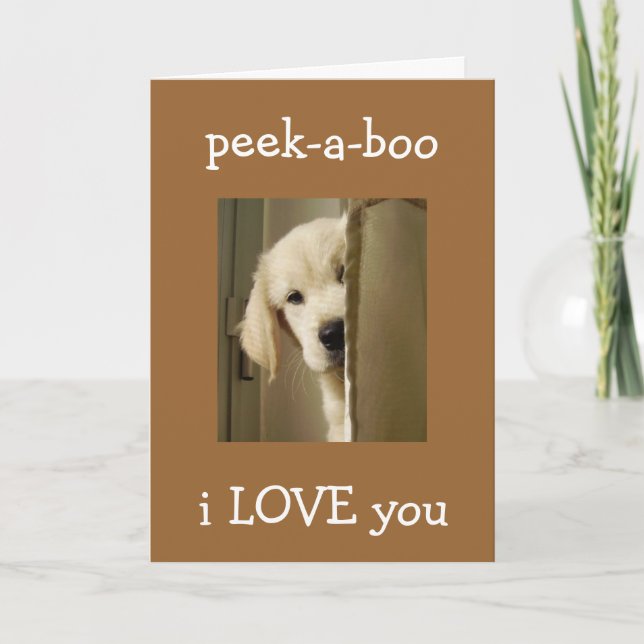 TARJETA PUP DICE AMOR ANIVERSARIO "PEEK-A-BOO" (Anverso)