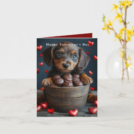 Tarjeta Puppy Dachshund Día de San Valentín Corazones Rojo