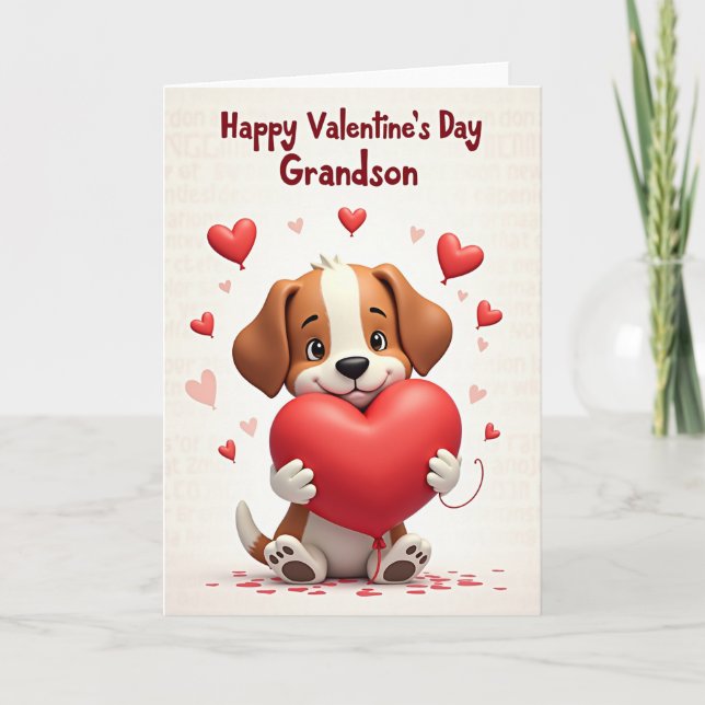 Tarjeta Puppy Love Valentines Day Grandson Card (Anverso)