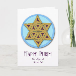 Tarjeta Purim para amigo secreto Hamantaschen Magen David