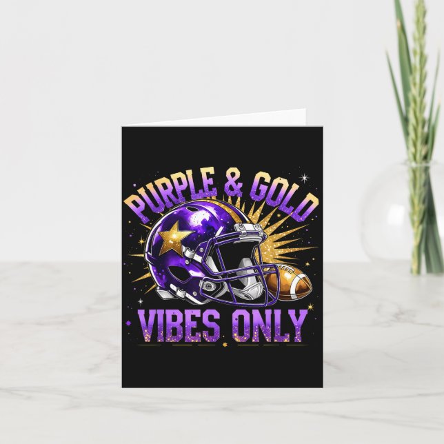 Tarjeta Purple And Gold Vibes Only Football Fan Gift  (Anverso)