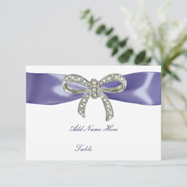 Tarjeta Purple Blue Diamond Bow Table Place (Anverso de pie)