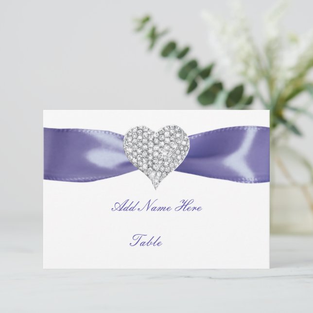 Tarjeta Purple Blue Diamond Heart Table Place (Anverso de pie)