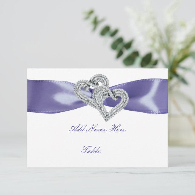 Tarjeta Purple Blue Diamond Hearts Table Place (Anverso de pie)