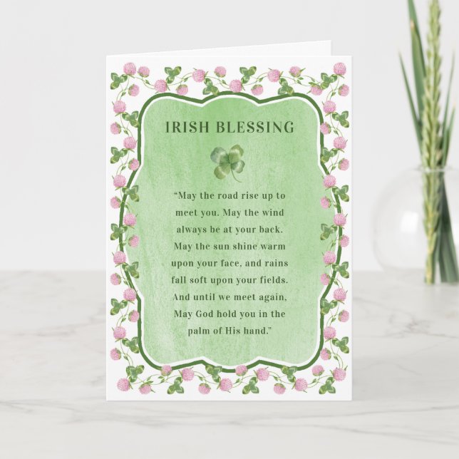 Tarjeta Purple Clover | Bendición irlandesa por el Día de  (Anverso)