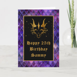 Tarjeta Purple Dragon Scales Faux Purpurina Happy Birday