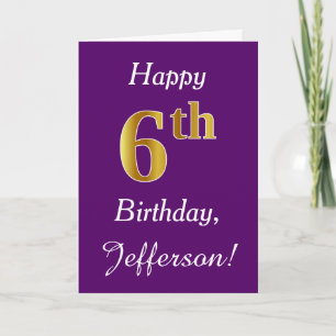 Tarjeta Purple, Faux Gold 6Cumpleaños + Nombre Personaliza