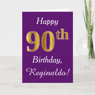 Tarjeta Purple, Faux Gold 90th Birthday + Custom Name