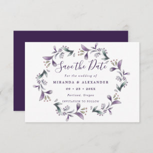 Tarjeta Purple floral Save the Date Spring