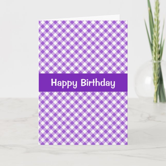 Tarjeta Purple Gingham Birthday Card (Anverso)