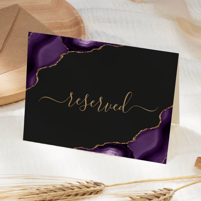 Tarjeta Purple Gold Agate Boda Reservado oscuro (Subido por el creador)