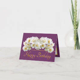 Tarjeta Purple Gold White Daffodil Bouquet Feliz cumpleaño
