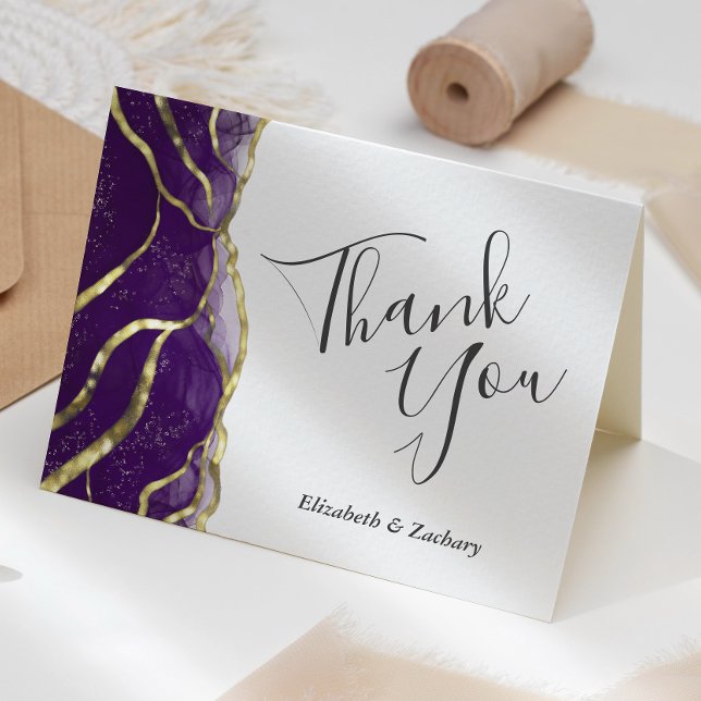 Tarjeta Purple Ink Gold Wedding Thank You Card (Subido por el creador)