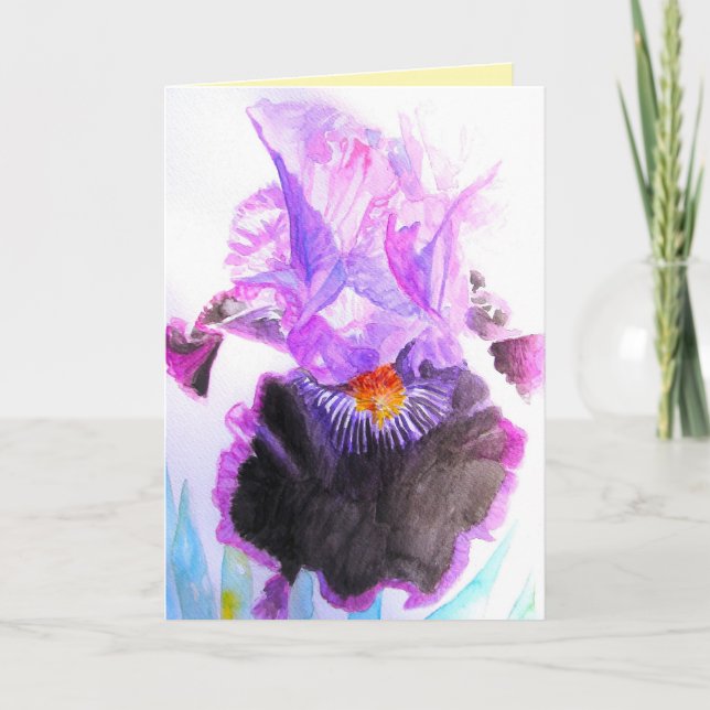 Tarjeta Purple Iris Watercolor Flower Floral Birthday (Anverso)