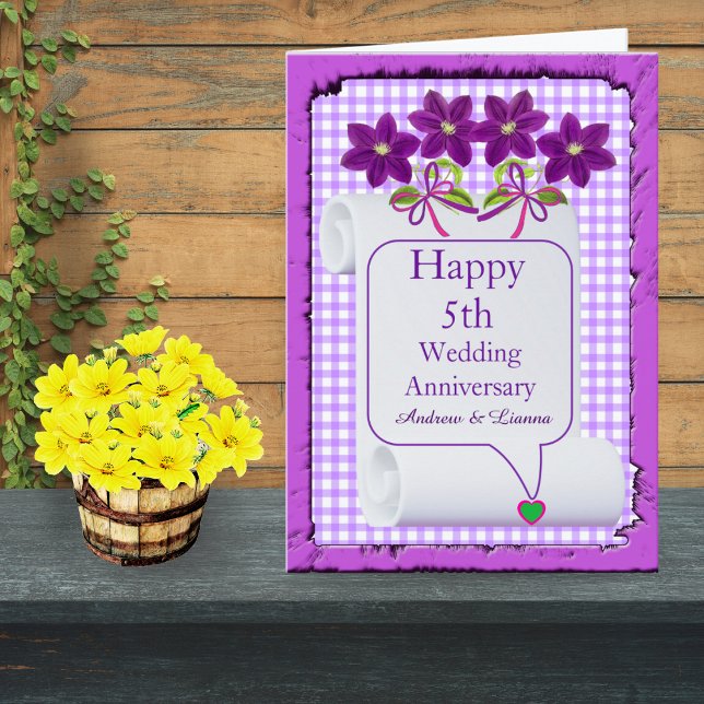 Tarjeta Purple Lilac Floral Moderna 5º Aniversario Boda (Subido por el creador)
