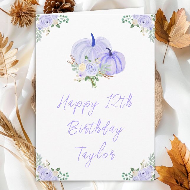 Tarjeta Purple Pumpkins Floral Happy Birday (Subido por el creador)