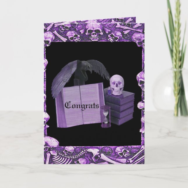 Tarjeta Purple Romance Skull Spellbook Wedding (Anverso)