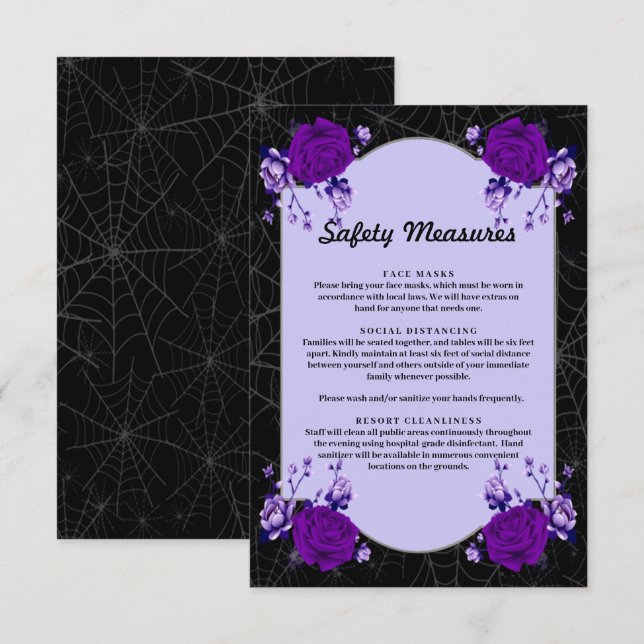 Tarjeta Purple Rosa Floral Spiderweb Safety Measur (Anverso / Reverso)