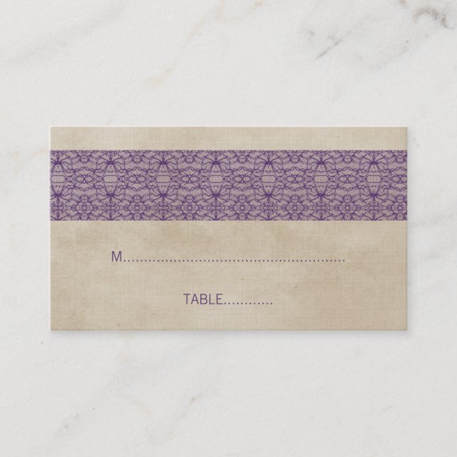 Tarjeta Purple Rustic Lace Boda Place (Anverso)