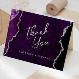 Tarjeta Purple Silver Agate Script Wedding Thank You
