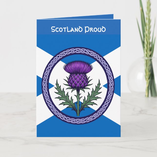 Tarjeta Purple Thistle and Saltire Framed by Celtic  (Anverso)