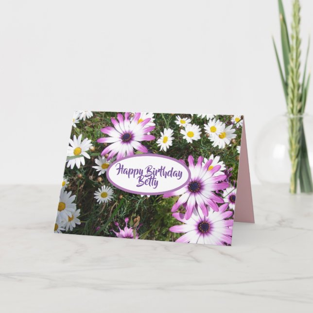 Tarjeta Purple White Daisy Flower Garden Feliz cumpleaños (Anverso)