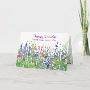 Tarjeta Purple Wildflower Meadow Feliz cumpleaños amigo