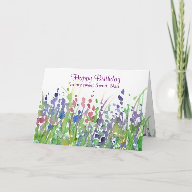 Tarjeta Purple Wildflower Meadow Feliz cumpleaños amigo (Anverso)