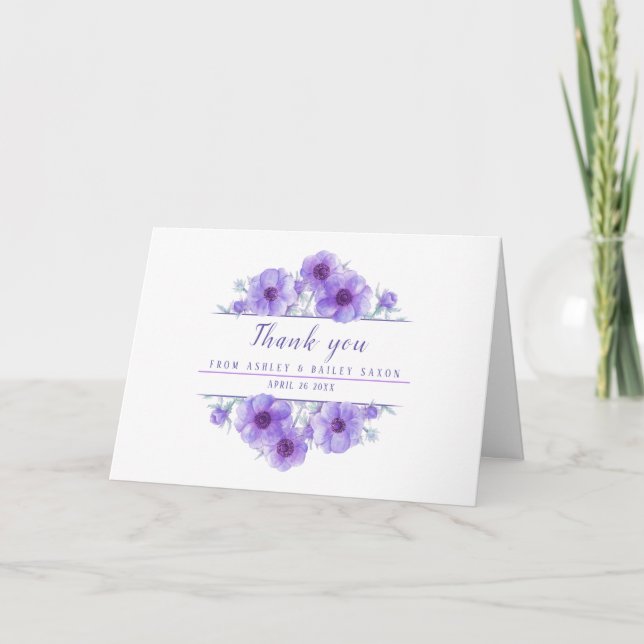 Tarjeta Púrpura acuarela flores anémonas arte gracias (Anverso)