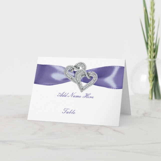 Tarjeta Púrpura Blue Diamond Hearts Plegable Table Place C (Anverso)