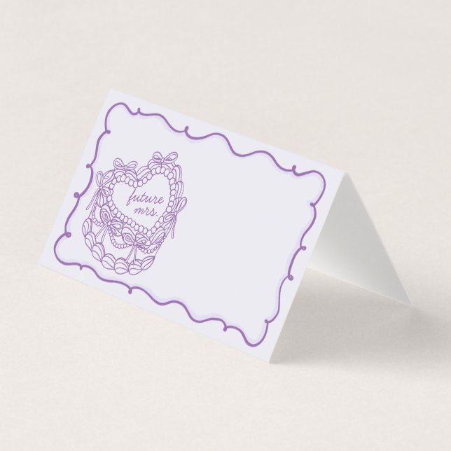 Tarjeta Púrpura Bow Coquette Cake Bridal Shower Place Card (Anverso)
