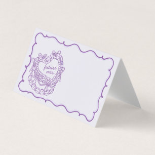 Tarjeta Púrpura Bow Coquette Cake Bridal Shower Place Card
