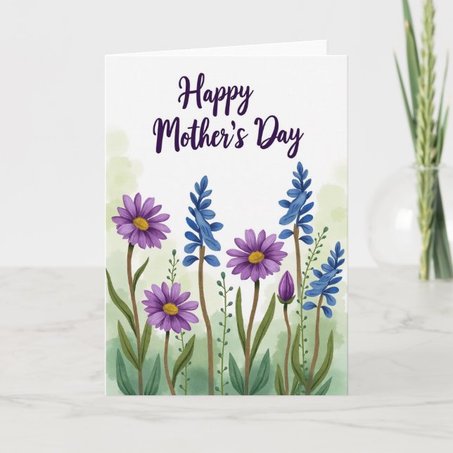 Tarjeta púrpura de flores botánicas (Anverso)