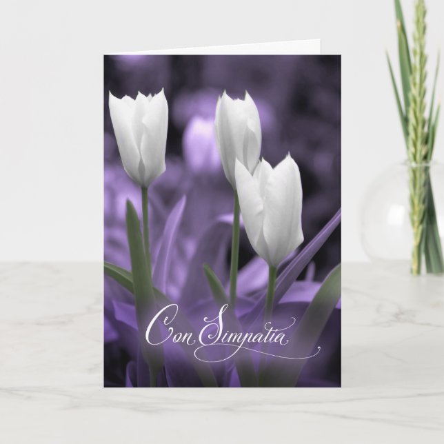 Tarjeta Púrpura de simpatía italiana con tulipanes blancos (Anverso)