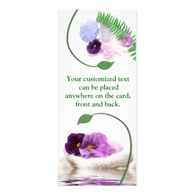 Tarjeta púrpura del estante del balneario (Frente)