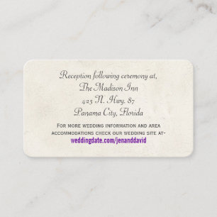 Tarjeta púrpura del recinto de la boda de la