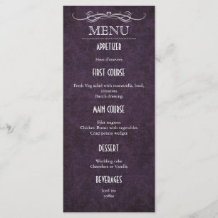 Tarjeta púrpura elegante lamentable del menú de la